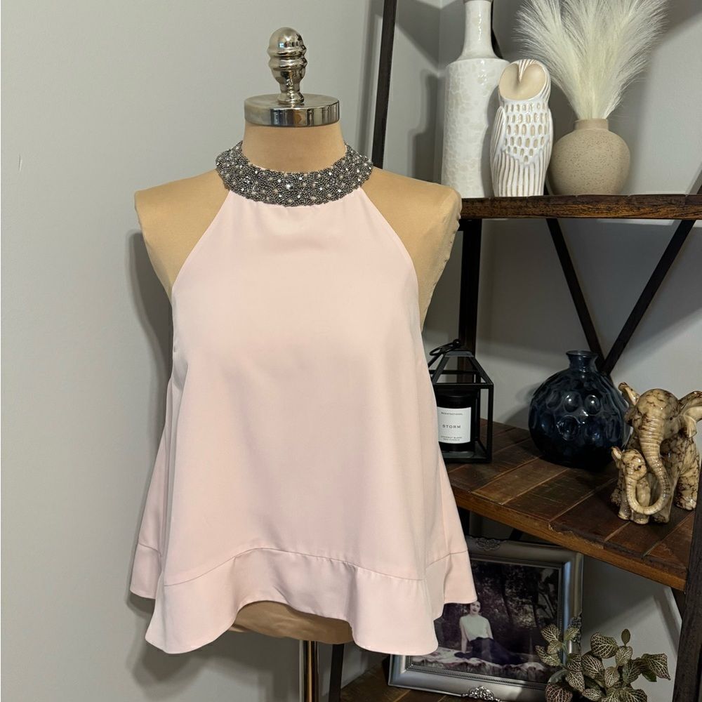 NWT MLV Blush Pink Beaded Halter Top Women’s SIZE SMALL
